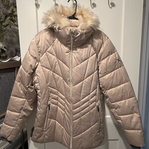 ZeroXposur Women's Beige Ski Jacket with Faux Fur Hood